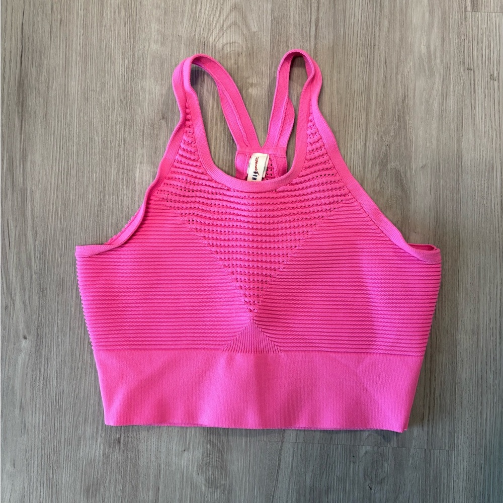 Adam Selman Sport Rib Knit Pointelle Crop Tank in bubblegum pink - Picture 2 of 6